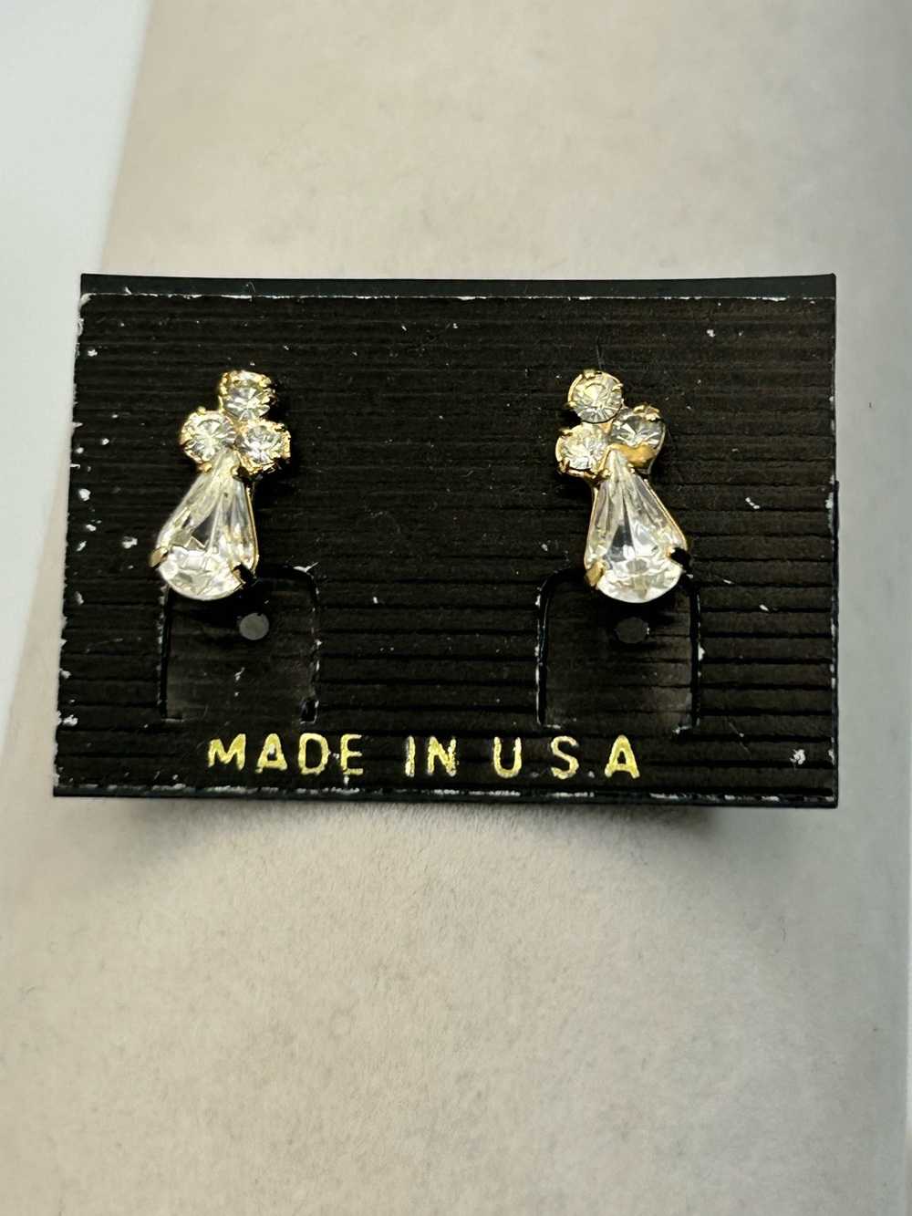 Vintage Crystal Angel Shape Stud Earrings Gold-Tone 1/2" Petite